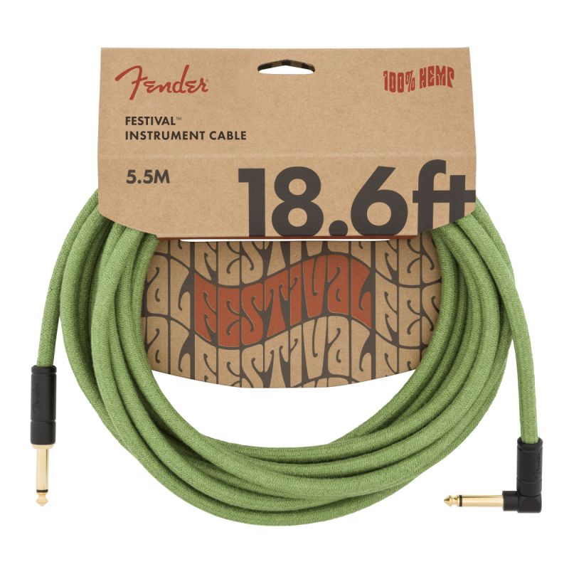 Fender Festival Düz/L Uçlu 5m Pure Hemp Yeşil Enstrüman Kablosu 1