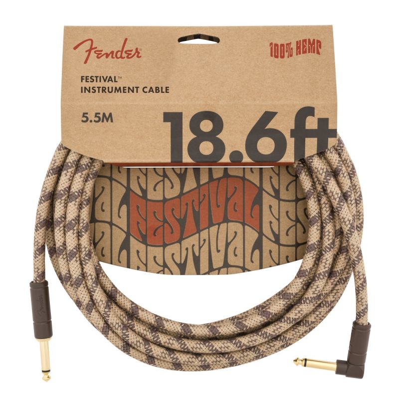 Fender Festival Düz/L Uçlu 5m Pure Hemp Brown Stripe Enstrüman Kablosu 1