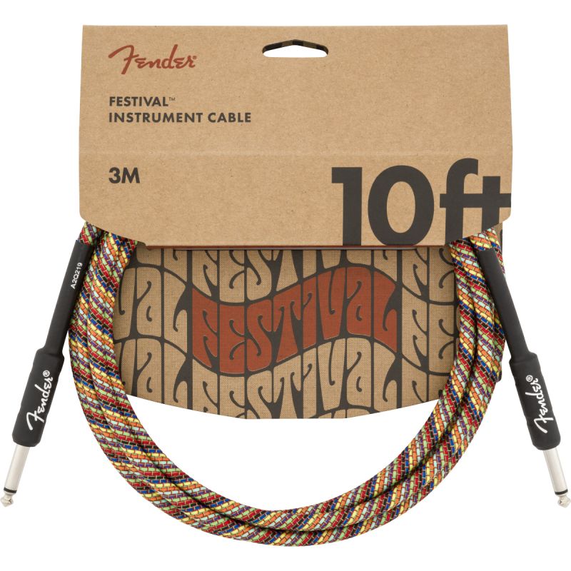 Fender Festival Düz/Düz Uçlu 3m Pure Hemp Rainbow Enstrüman Kablosu 1