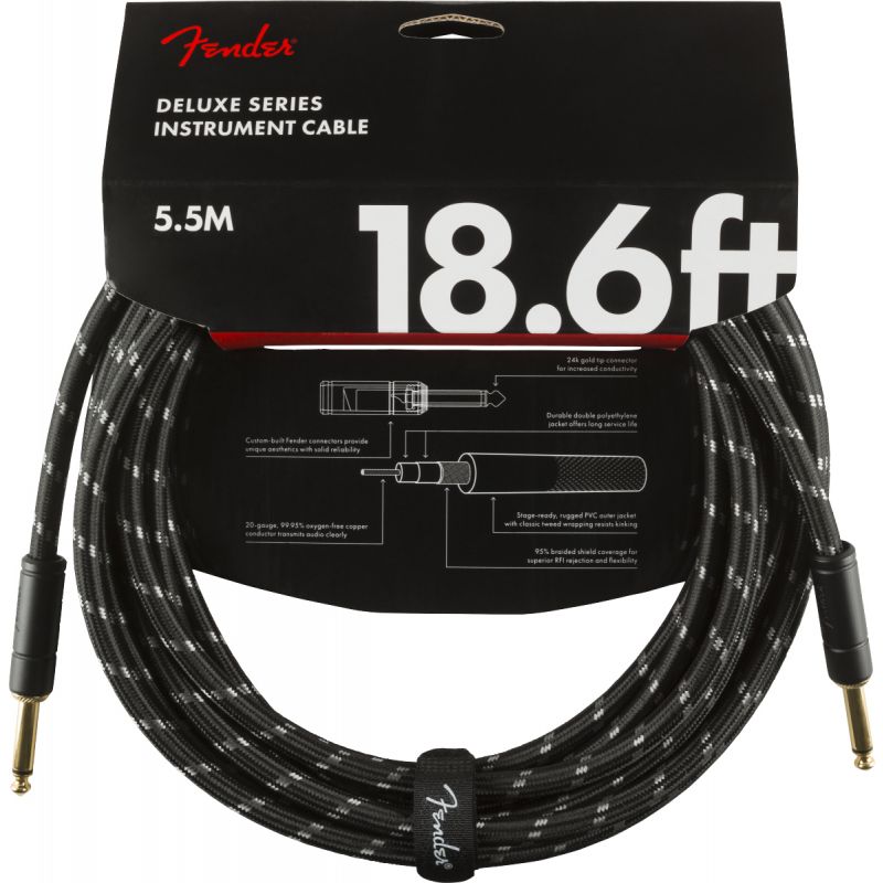Fender Deluxe Düz/Düz Uçlu 5m Siyah Tweed Enstrüman Kablosu 1