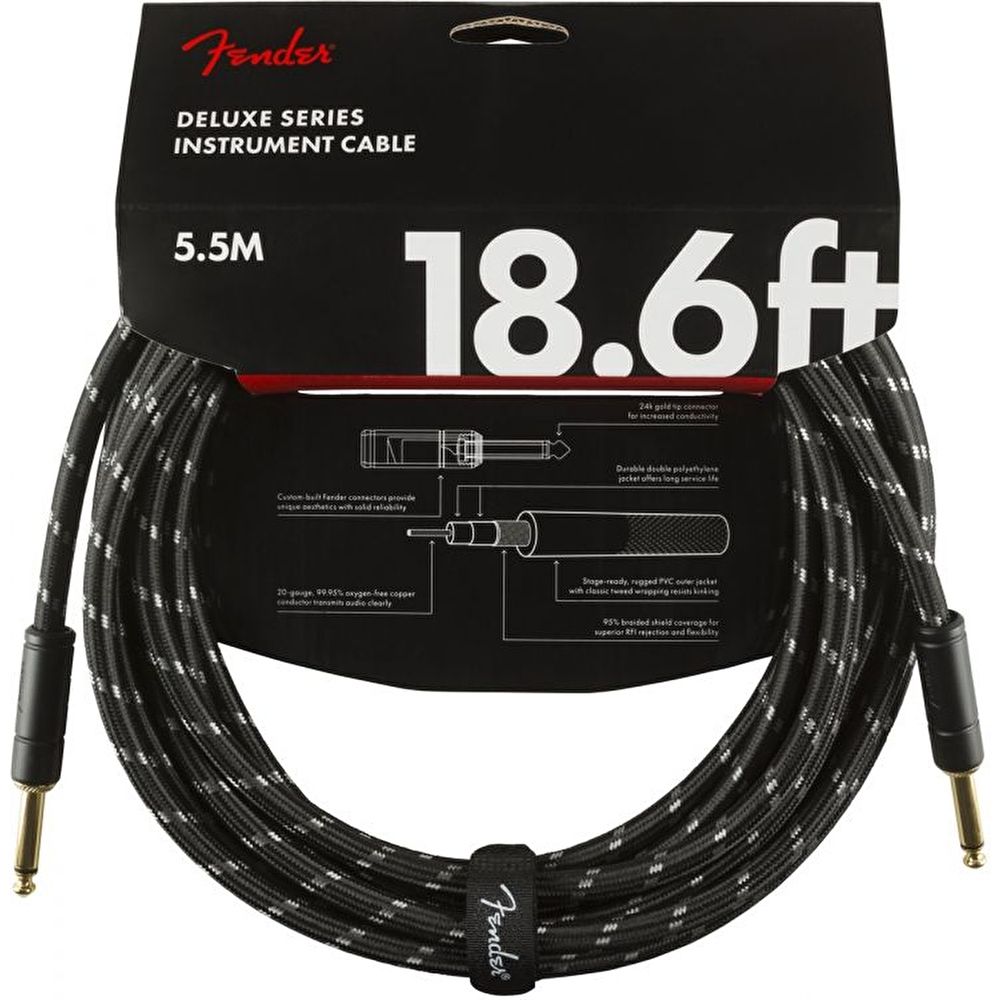 Fender Deluxe Düz/Düz Uçlu 5m Siyah Tweed Enstrüman Kablosu 2