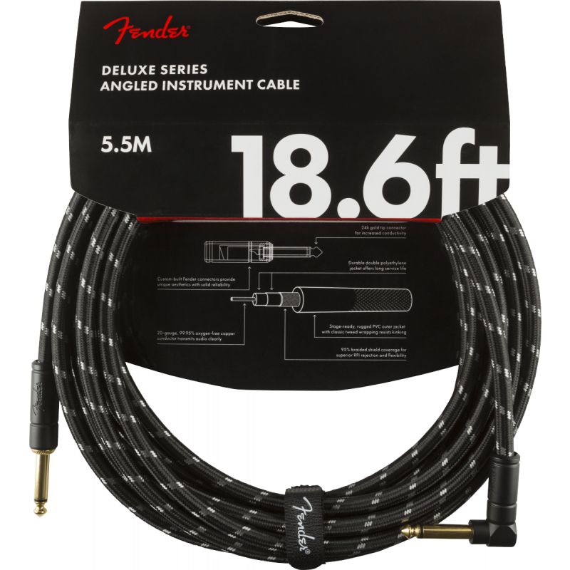 Fender Deluxe Düz/L Uçlu 5m Siyah Tweed Enstrüman Kablosu 1