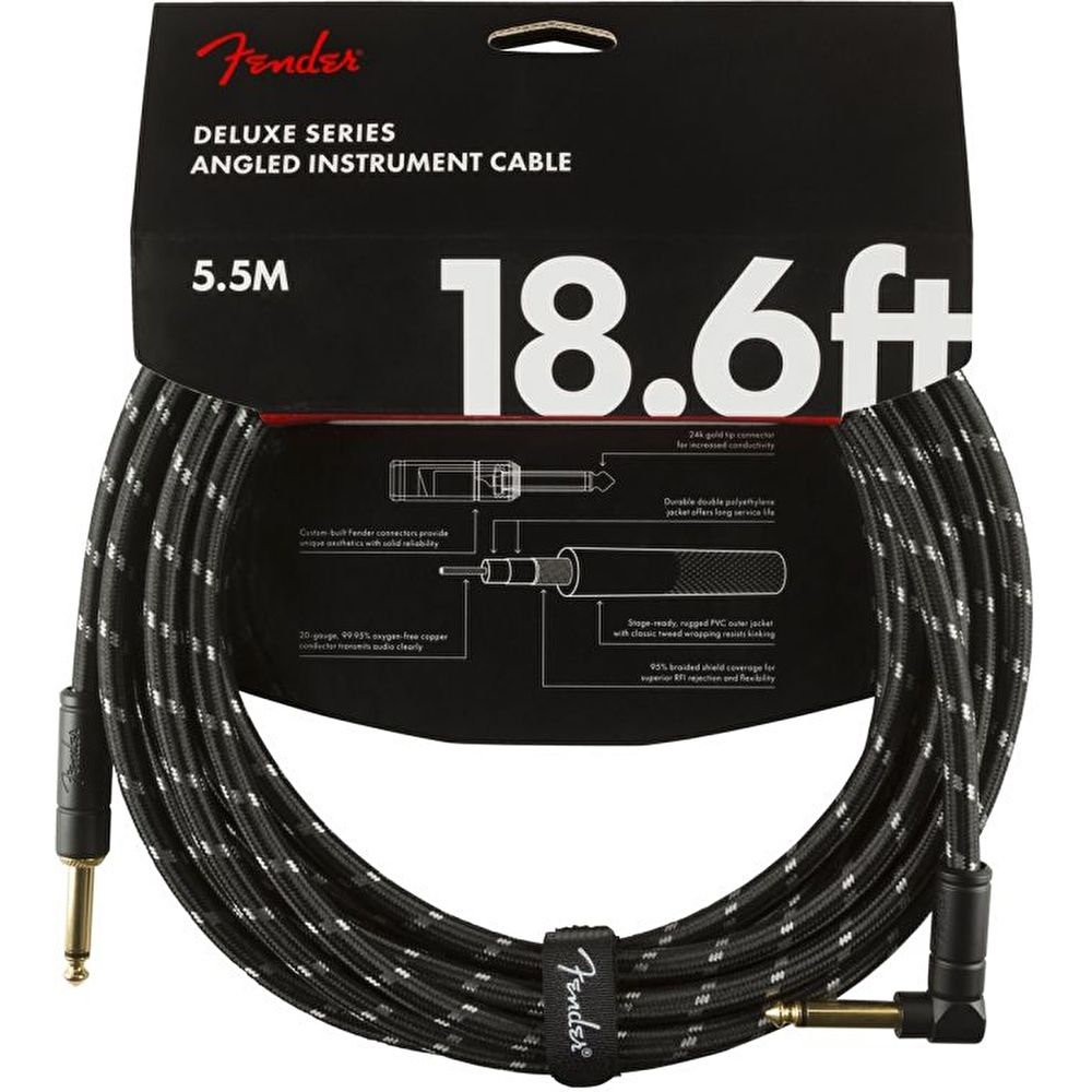 Fender Deluxe Düz/L Uçlu 5m Siyah Tweed Enstrüman Kablosu 2