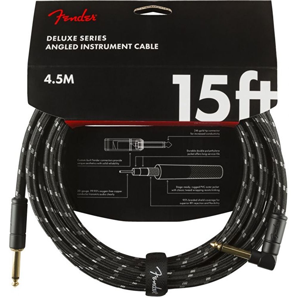 Fender Deluxe Düz/L Uçlu 4m Siyah Tweed Enstrüman Kablosu 2