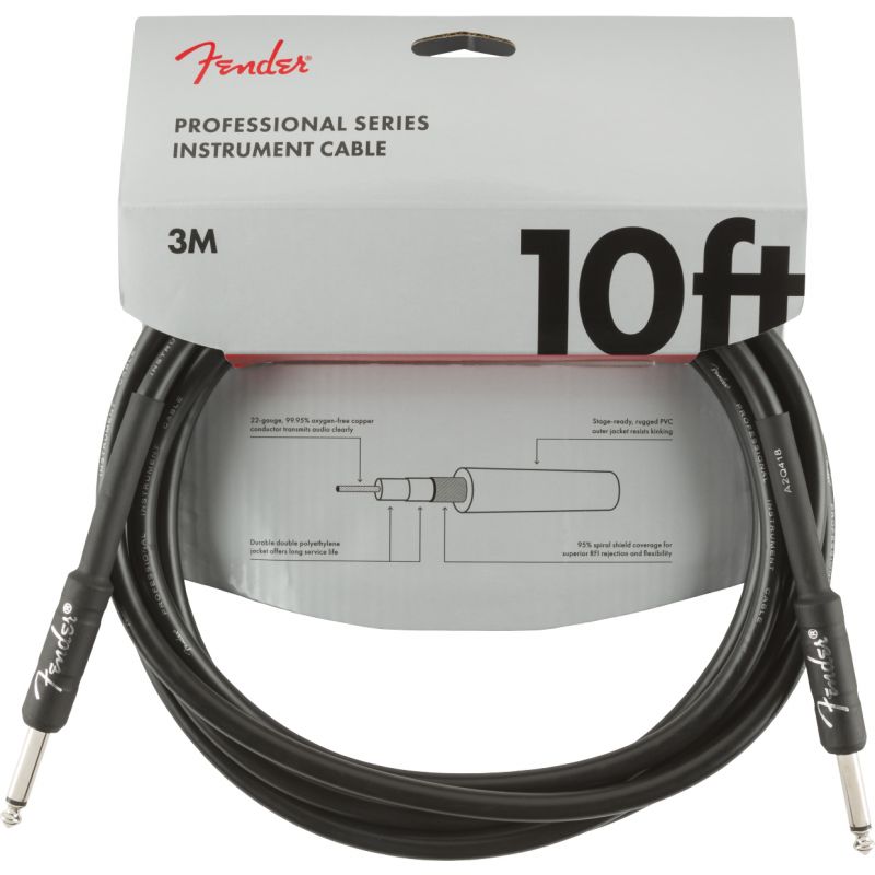 Fender Professional Düz/Düz Uçlu 3m Siyah Enstrüman Kablosu 1
