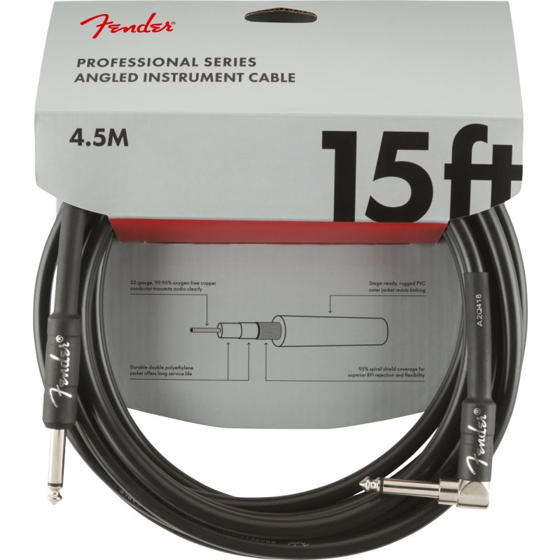 Fender Professional Düz/L Uçlu 4m Siyah Enstrüman Kablosu 1