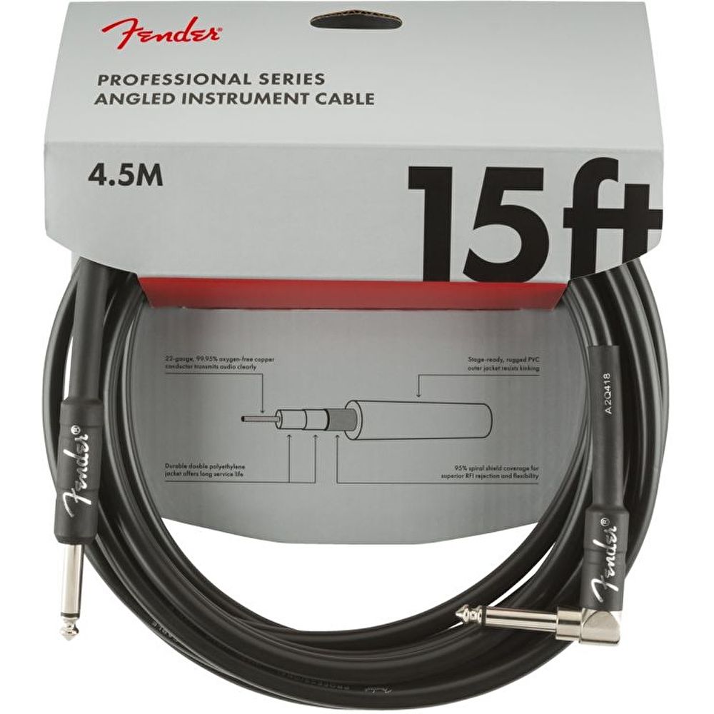 Fender Professional Düz/L Uçlu 4m Siyah Enstrüman Kablosu 2