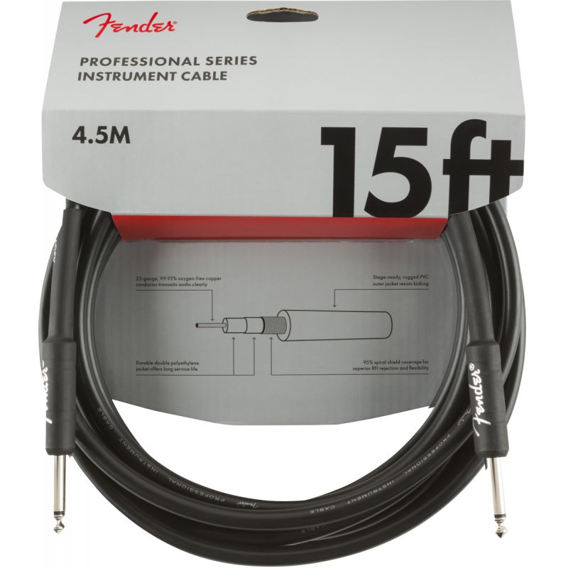 Fender Professional Düz/Düz Uçlu 4m Siyah Enstrüman Kablosu 1