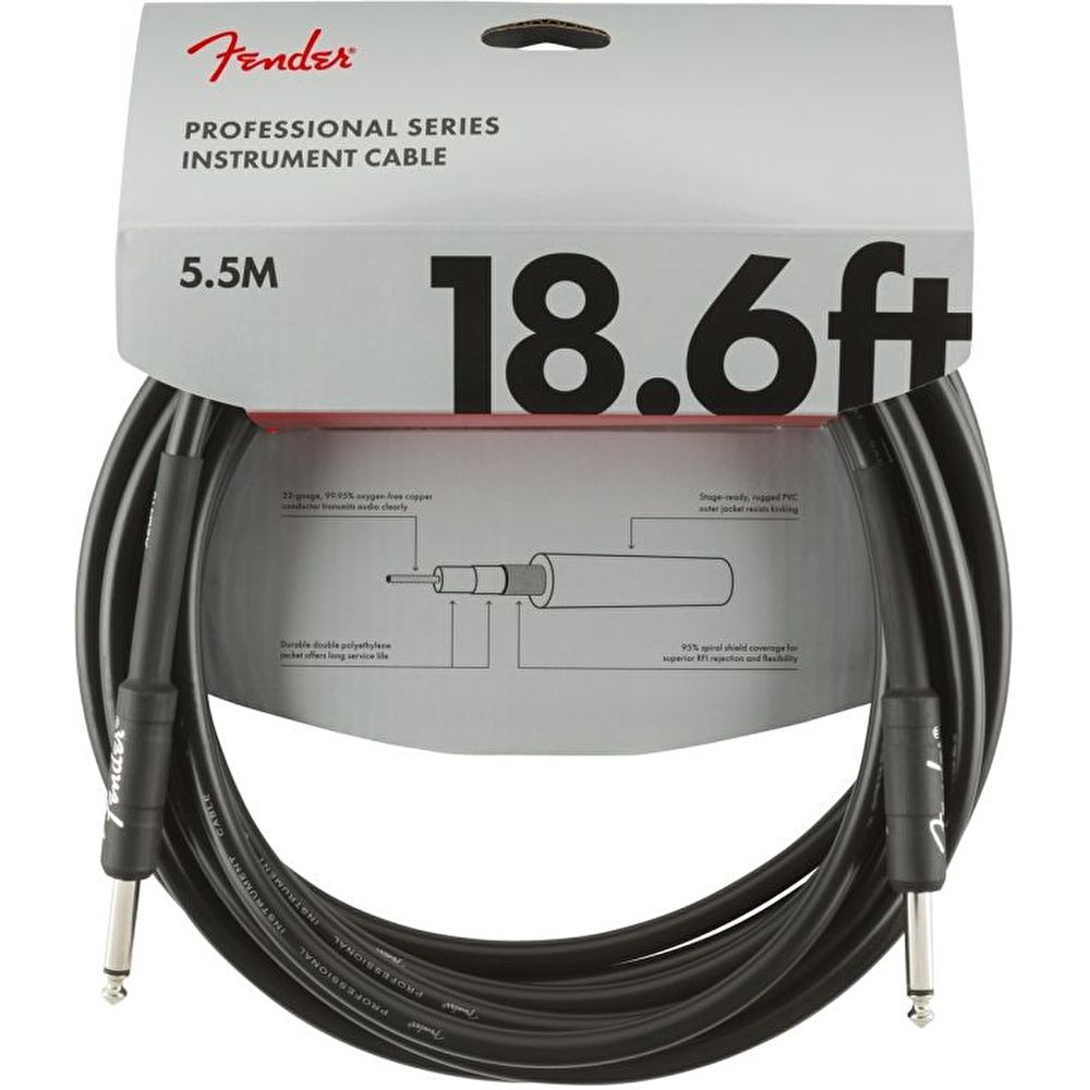 Fender Professional Düz/Düz Uçlu 5m Siyah Enstrüman Kablosu 2