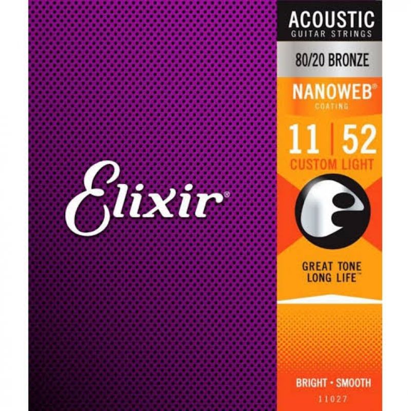Elixir 11027 Nanoweb 80/20 Bronze Akustik Gitar Teli (11-52) 1