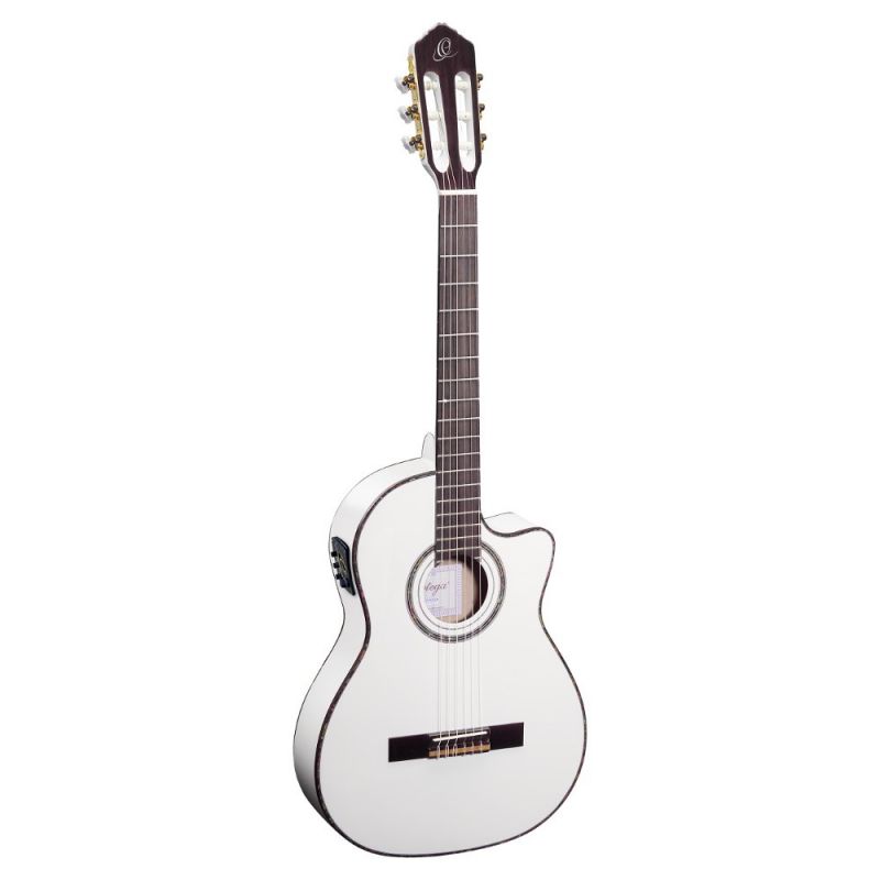 Ortega RCE145WH Thinline Elektro Klasik Gitar (Beyaz) 1