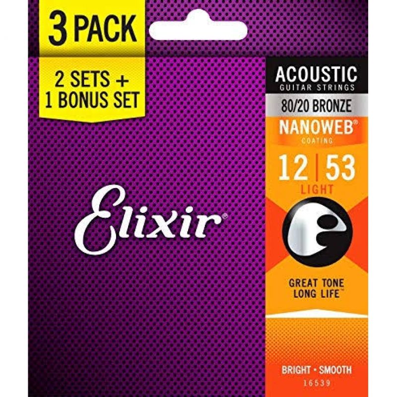 Elixir 16539 Nanoweb Bronze 3'lü Akustik Gitar Teli (12-53) 1