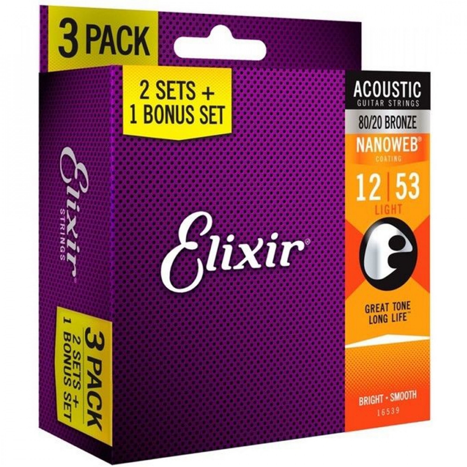 Elixir 16539 Nanoweb Bronze 3'lü Akustik Gitar Teli (12-53) 3
