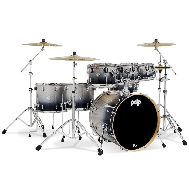 PDP Drums Concept Akçaağaç 7-Parça 22" Akustik Davul (Silver - Black Sparkle Fade) 1