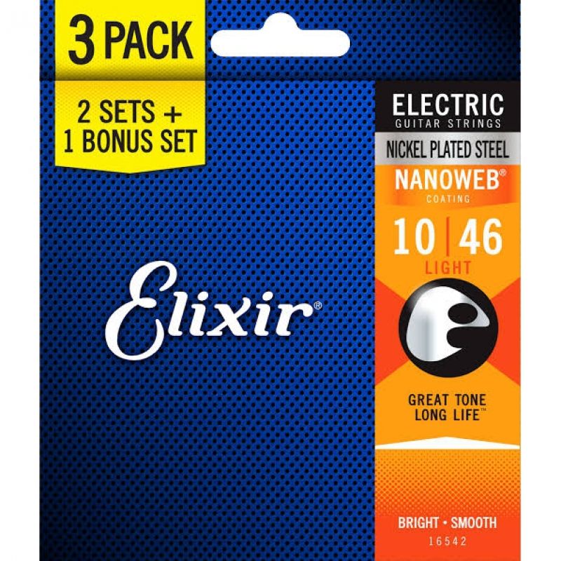 Elixir 16542 Nanoweb Light 3'lü Elektro Gitar Teli (10-46) 1