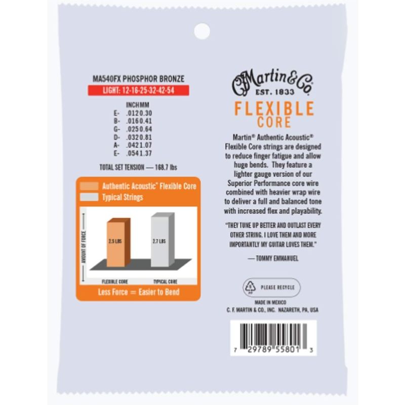 Martin Co MA540FX Flex Core Phosphor Bronze "Tommy Emmanuel's Choice" Akustik Gitar Teli Light 12-54 3
