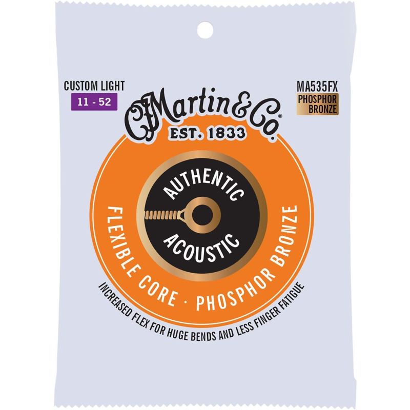 Martin Co MA535FX Flexible Core Phosphor Bronze Akustik Gitar Teli Custom Light 11-52 1