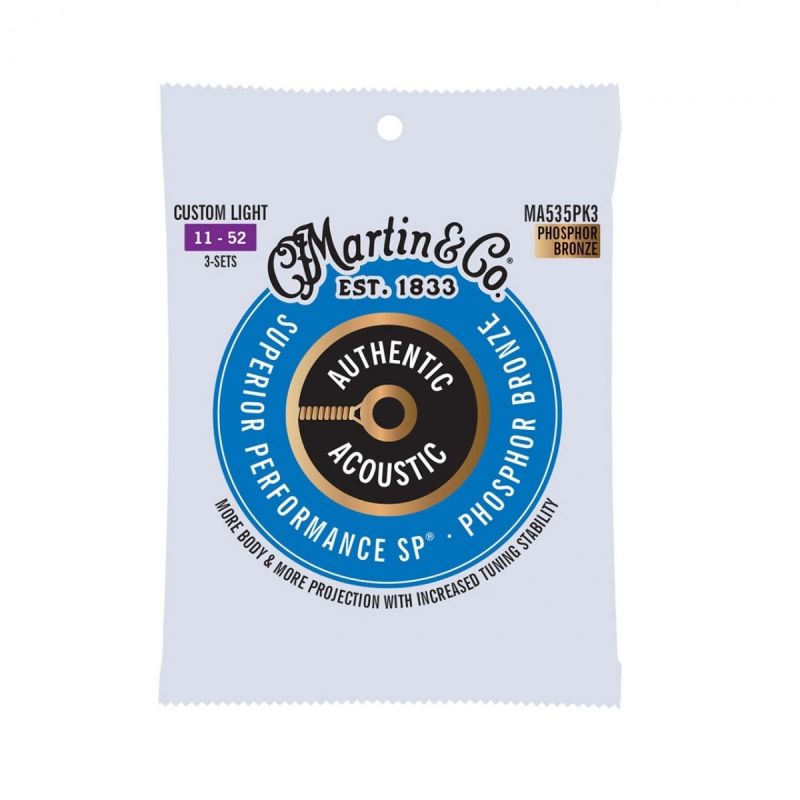 Martin Co MA535PK3 SP Phosphor Bronze Akustik Gitar Telleri (Extra Light+ 11-52) 3 Set 1