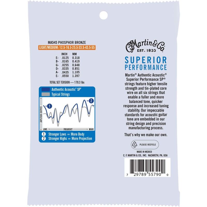 Martin Co MA545 SP Phosphor Bronze Akustik Gitar Telleri (Light Medium 12.5-55) 2