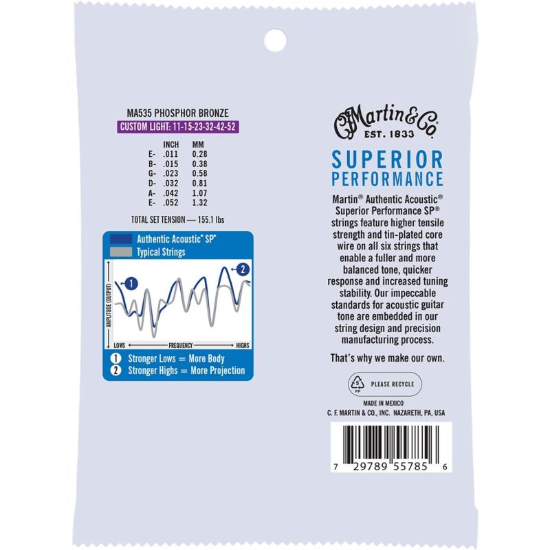 Martin Co MA535 SP Phosphor Bronze Akustik Gitar Telleri (Extra Light+ 11-52) 2