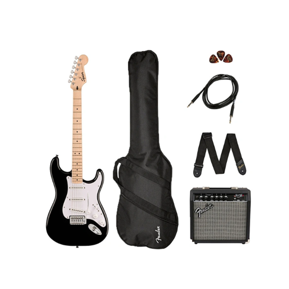 Squier Sonic Stratocaster Black Frontman 10G Elektro Gitar Seti 1