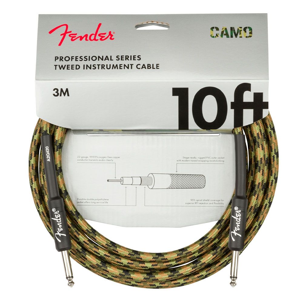 Fender Professional Düz/Düz Uçlu 3m Woodland Camo Enstrüman Kablosu 1