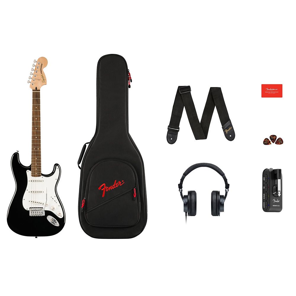 Squier Affinity Stratocaster Laurel Klavye Black Mustang Micro Elektro Gitar Seti 1