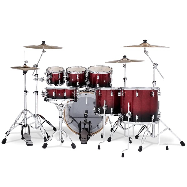 PDP Drums Concept Maple 7 Parça 22" Akustik Davul (Red To Black Sparkle Fade) 4
