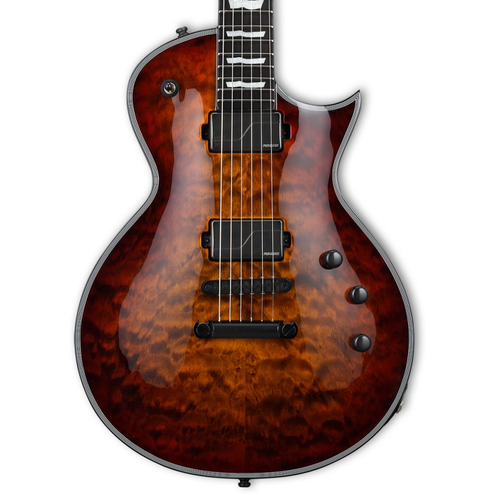 ESP E-II Eclipse Quilted Maple Tiger Eye Sunburst Elektro Gitar 1