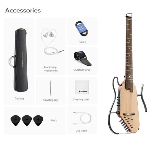 Donner Hush-i Pro Elektro Akustik Gitar (Natural Ladin) 2
