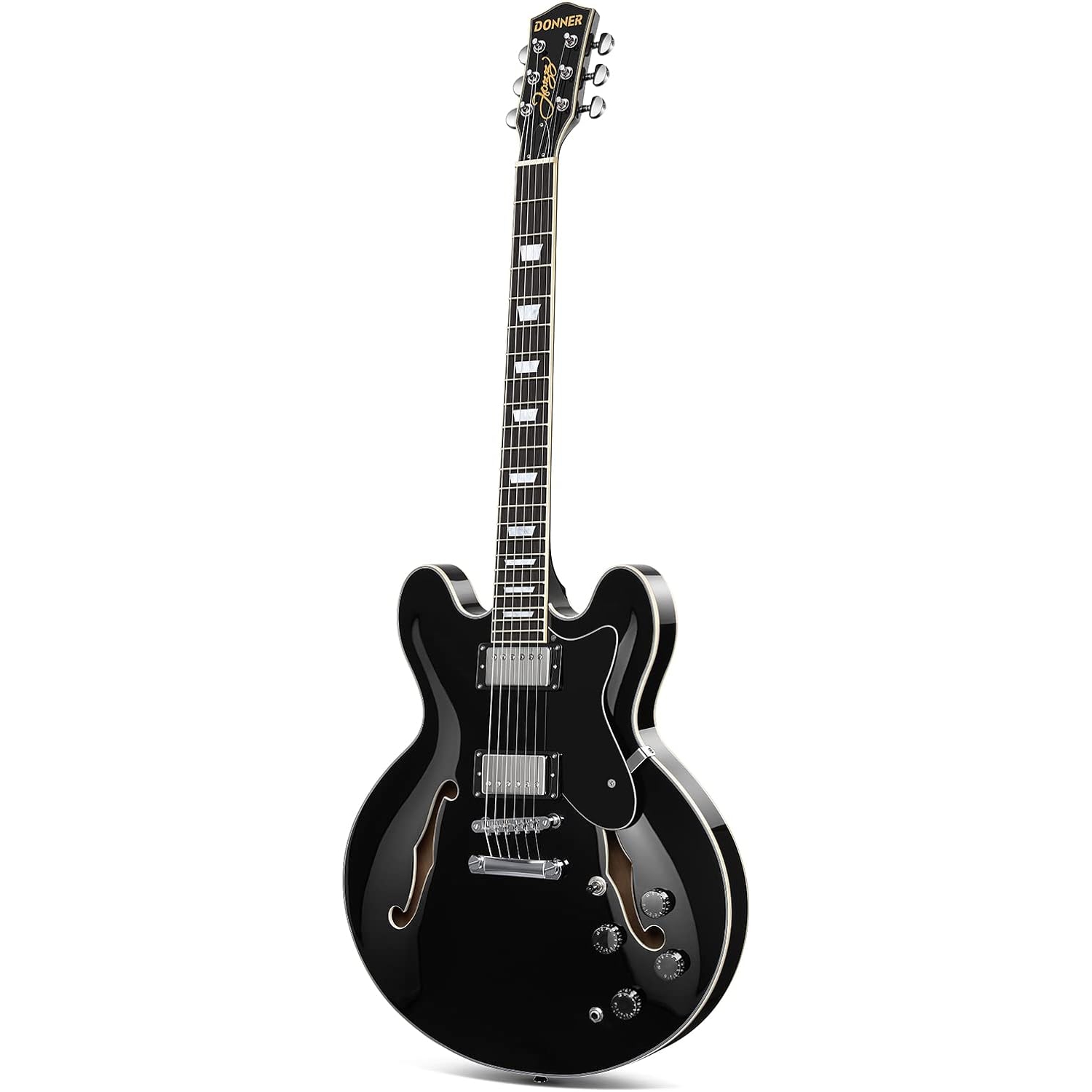 Donner DJP-1000 Semi-Hollow Elektro Gitar (Siyah) 1