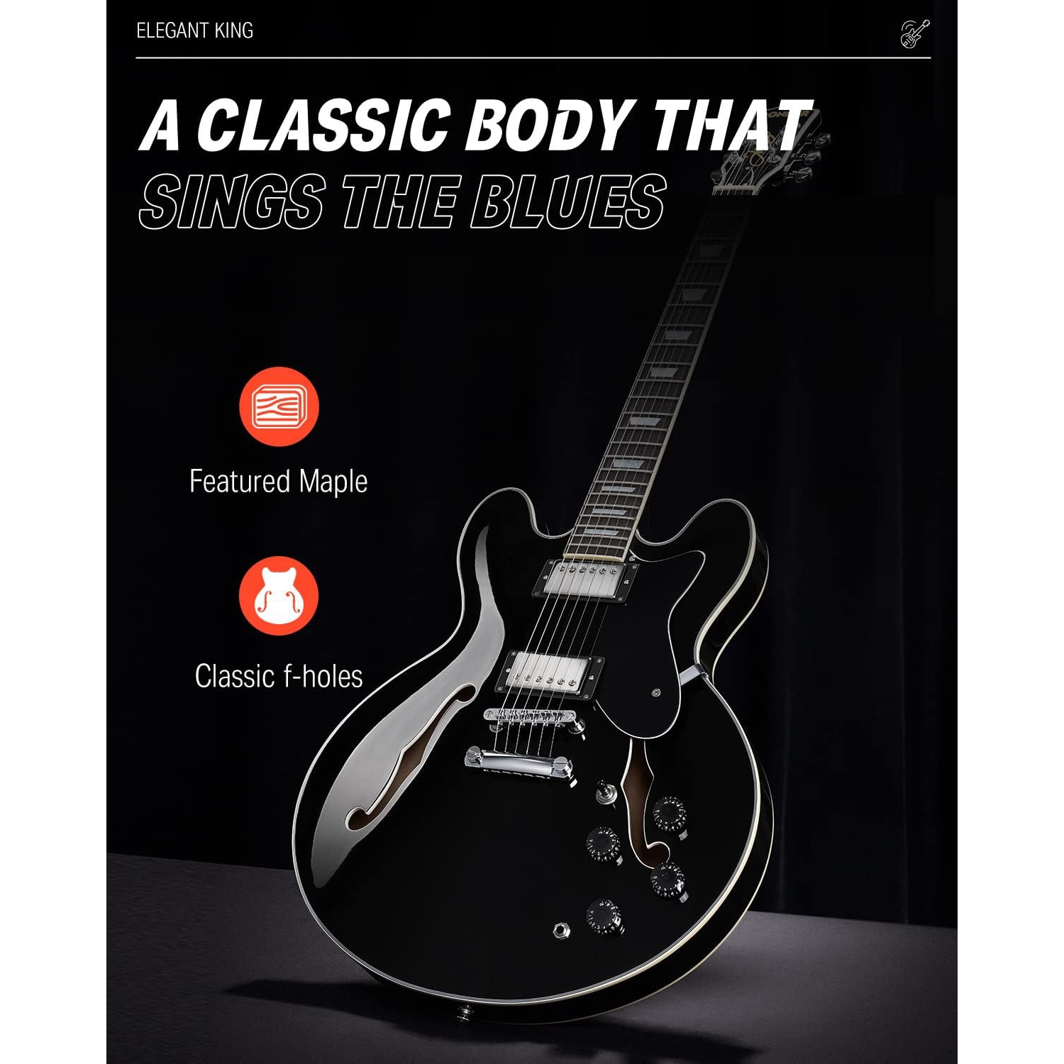 Donner DJP-1000 Semi-Hollow Elektro Gitar (Siyah) 5