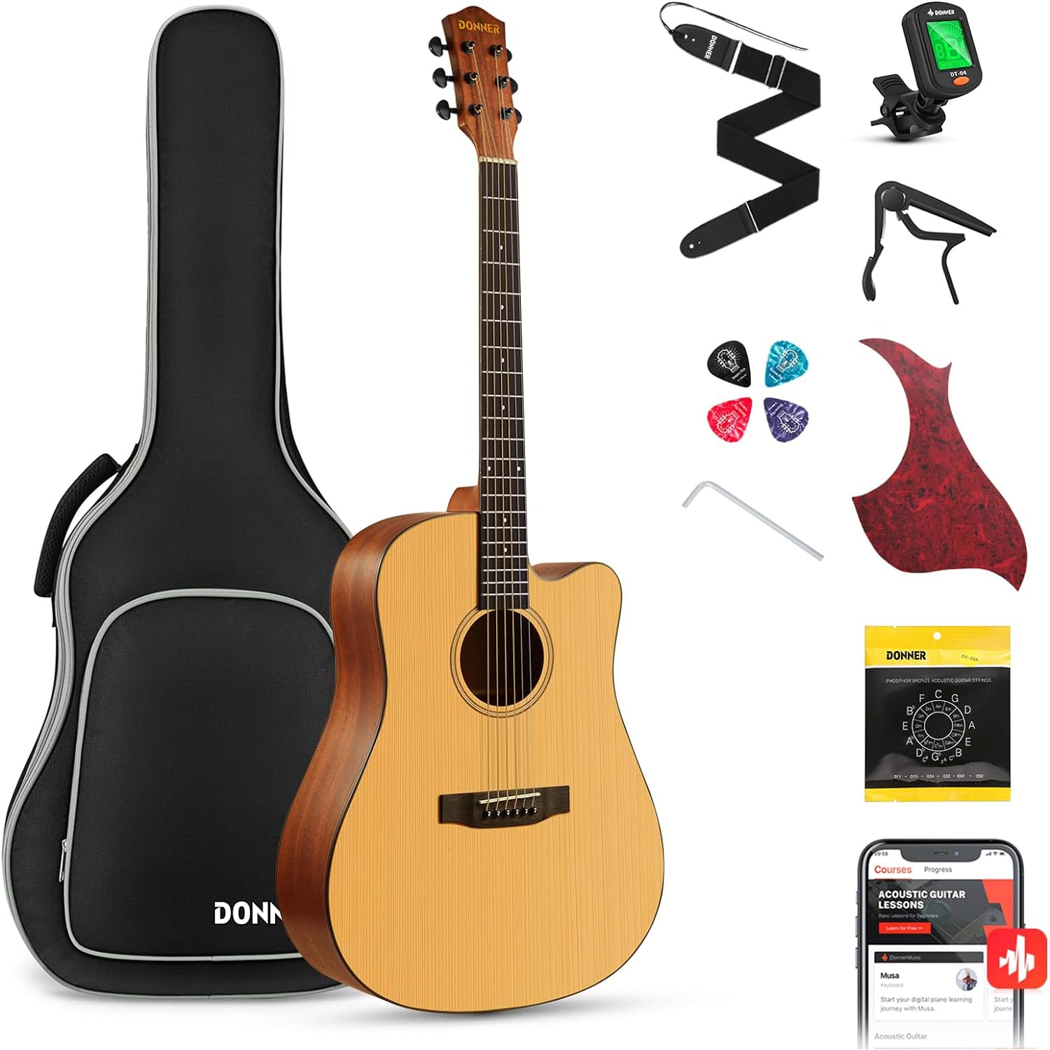 Donner DAG-1C Cutaway Akustik Gitar Seti (Natural) 1
