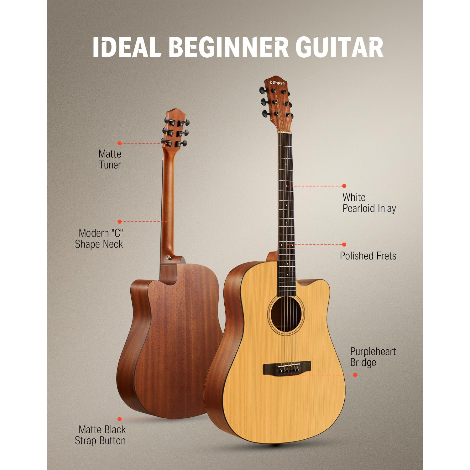 Donner DAG-1C Cutaway Akustik Gitar Seti (Natural) 3