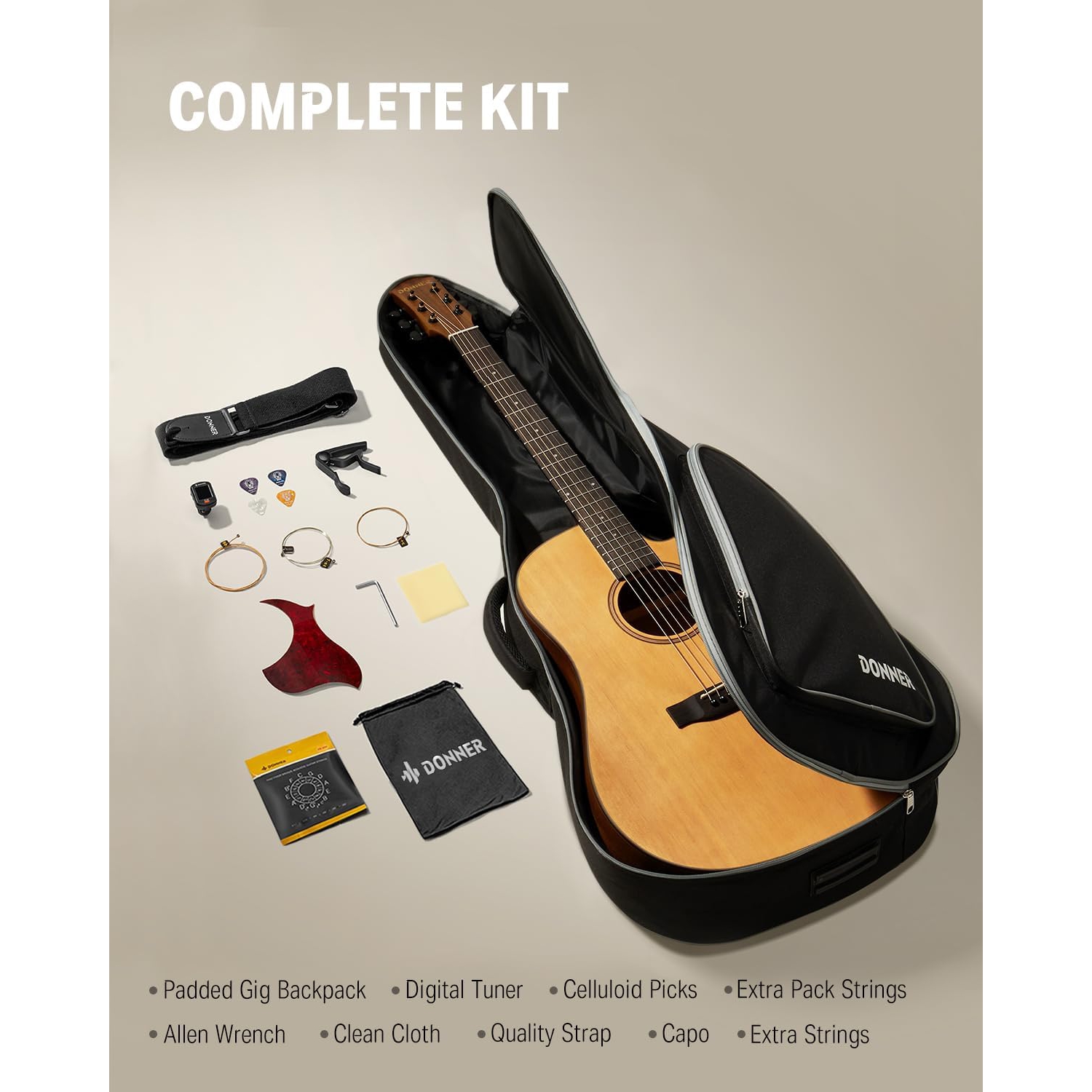 Donner DAG-1C Cutaway Akustik Gitar Seti (Natural) 4