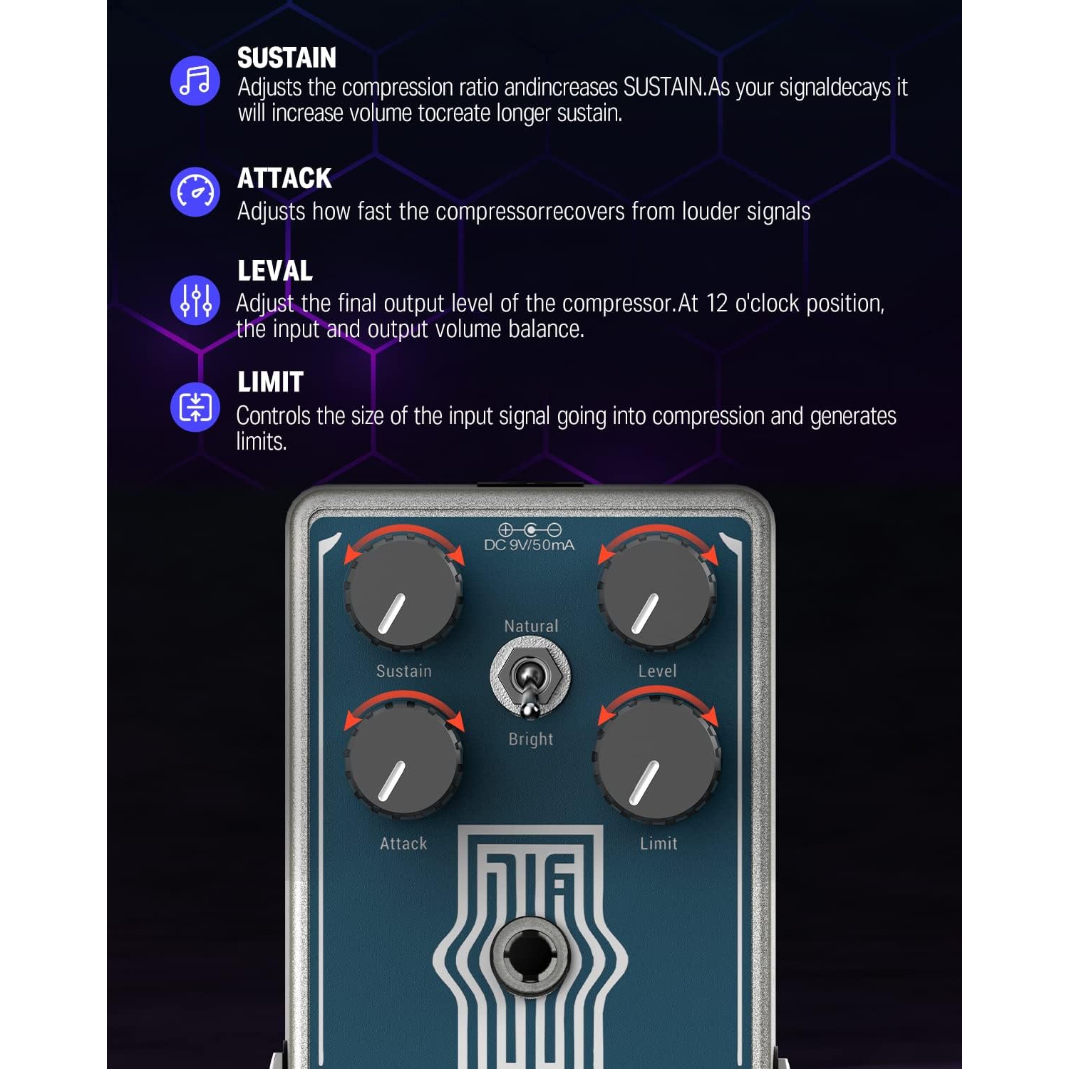Donner LAX COMP True Analog Compressor Pedalı 3