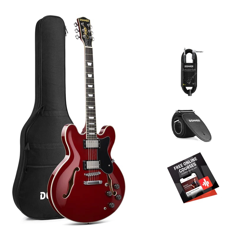 Donner DJP-1000 Semi-Hollow Elektro Gitar (Kırmızı) 1