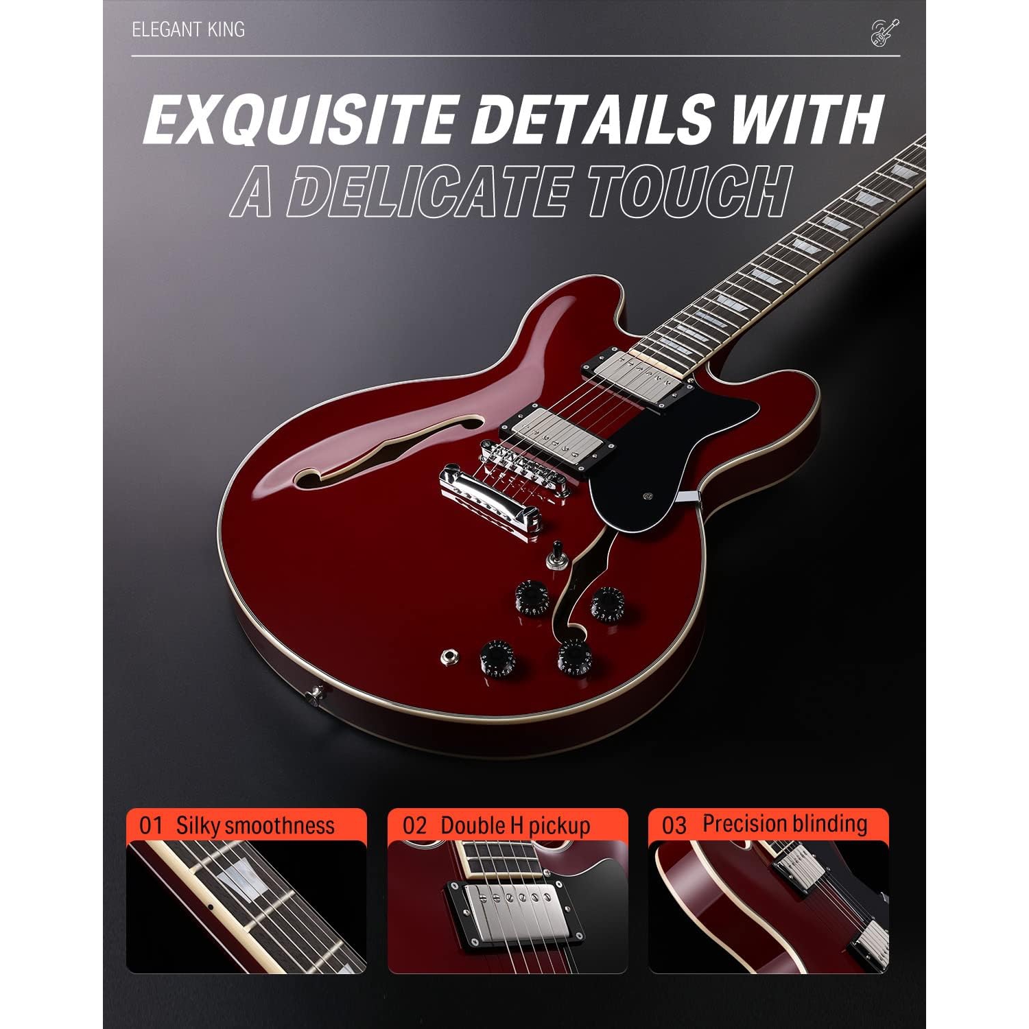 Donner DJP-1000 Semi-Hollow Elektro Gitar (Kırmızı) 4