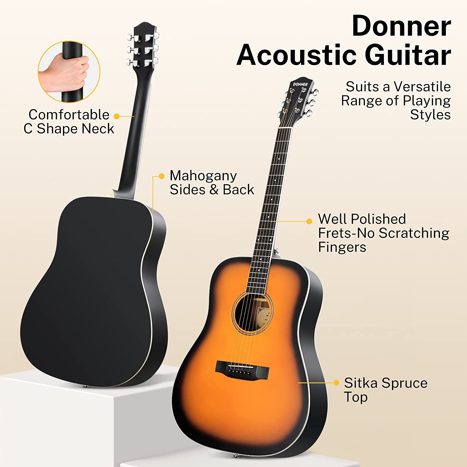 Donner DAG-1S Akustik Gitar Paketi (Sunburst) 2