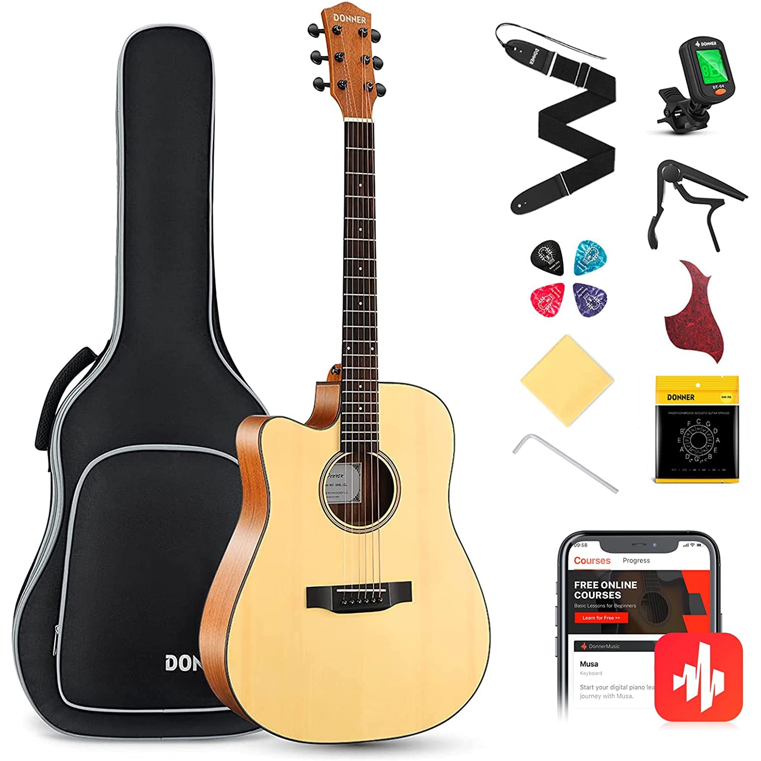 Donner DAG-1CL Solak Akustik Gitar Paketi (Natural) 1
