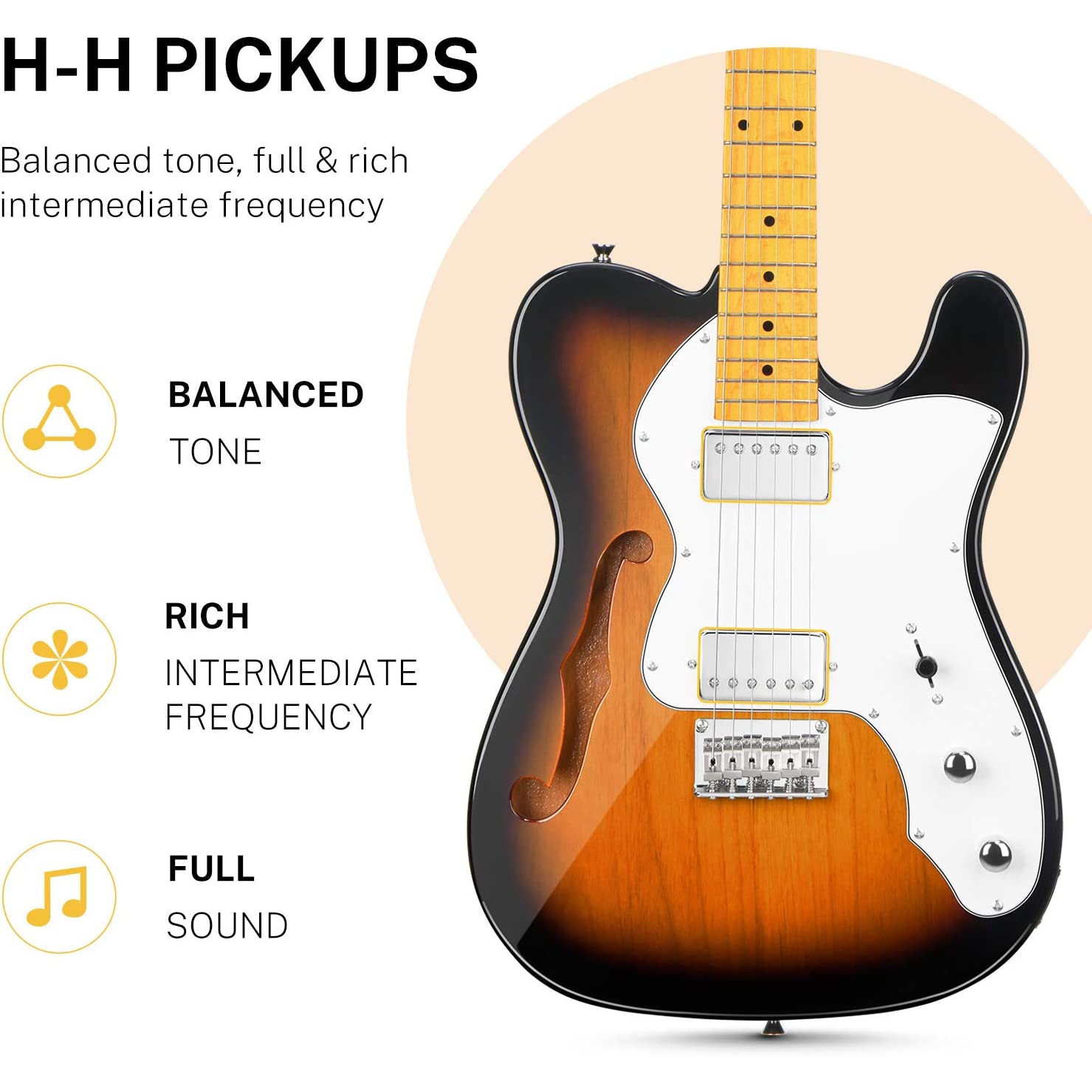 Donner DJC-1000S TL Thinline F Hole Elektro Gitar Paketi (Sunburst) 2
