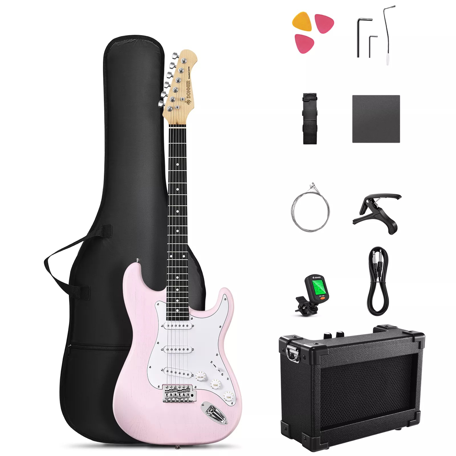 Donner DST-80 ST Elektro Gitar Seti (Pembe) 1