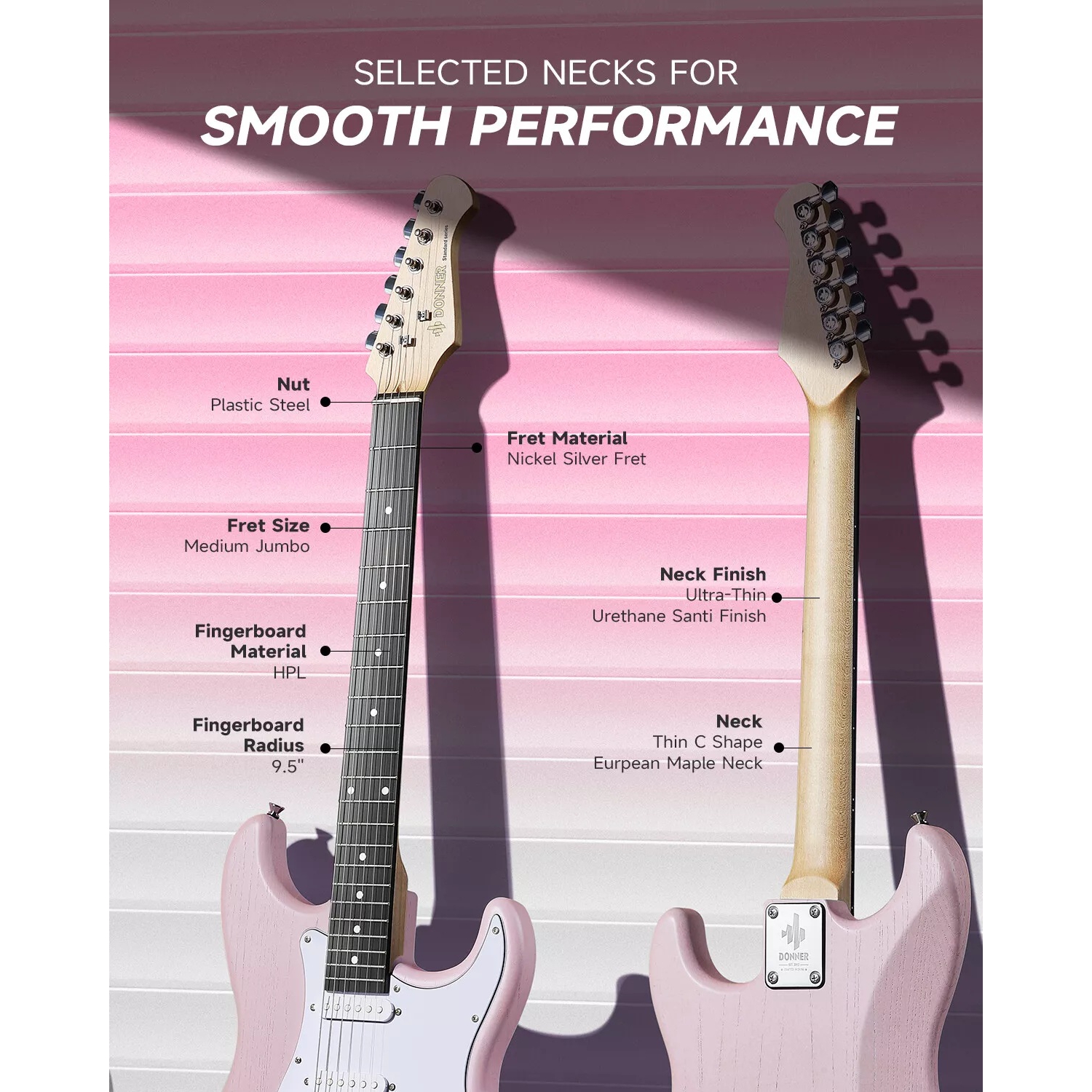 Donner DST-80 ST Elektro Gitar Seti (Pembe) 5