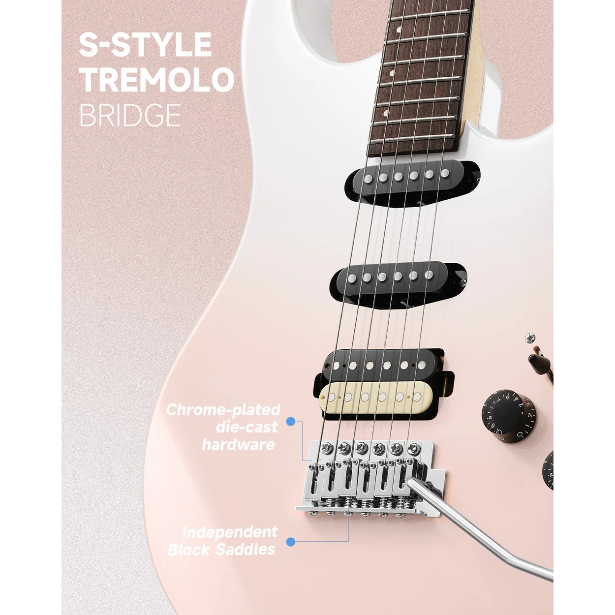 Donner DMT-66 Elektro Gitar (Pink-White Gradient) 3