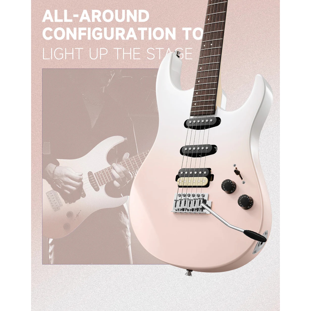 Donner DMT-66 Elektro Gitar (Pink-White Gradient) 5