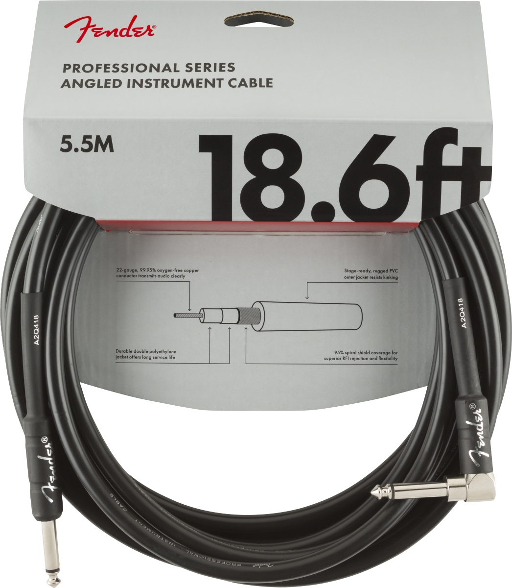 Fender Professional Düz/L Uçlu 5m Siyah Enstrüman Kablosu 1
