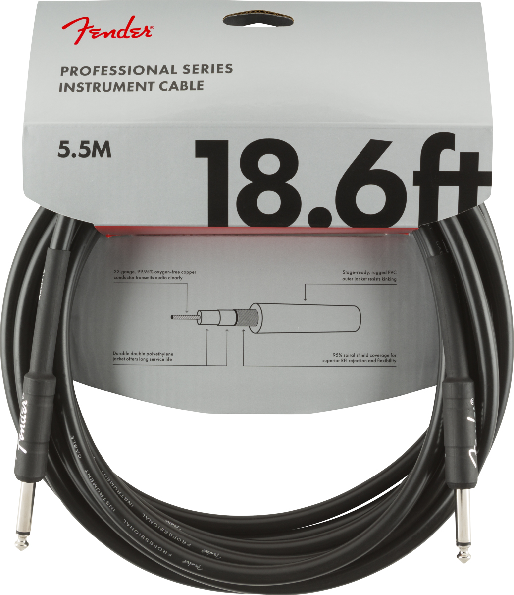 Fender Professional Düz/Düz Uçlu 5m Siyah Enstrüman Kablosu 4