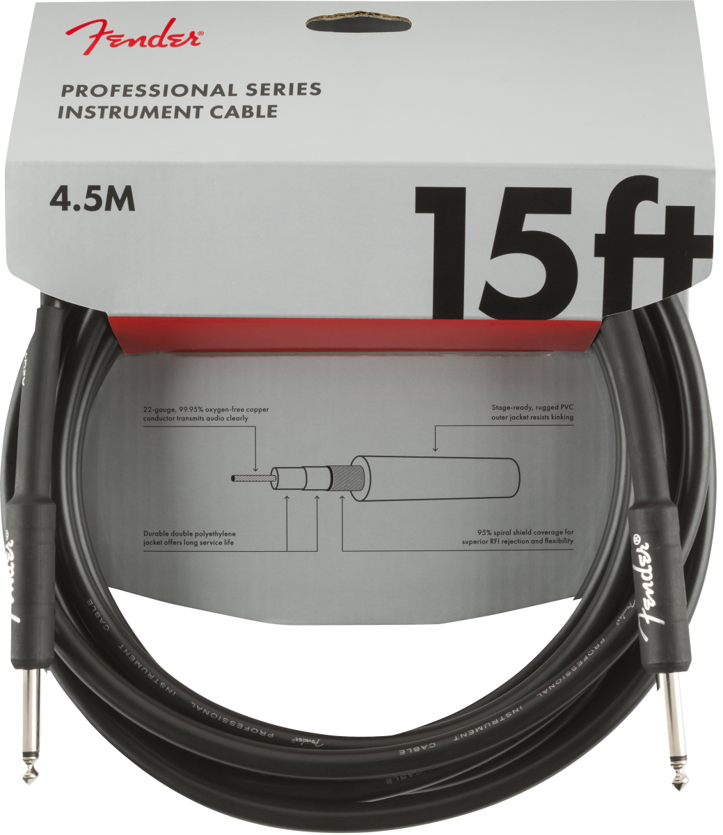 Fender Professional Düz/Düz Uçlu 4m Siyah Enstrüman Kablosu 4