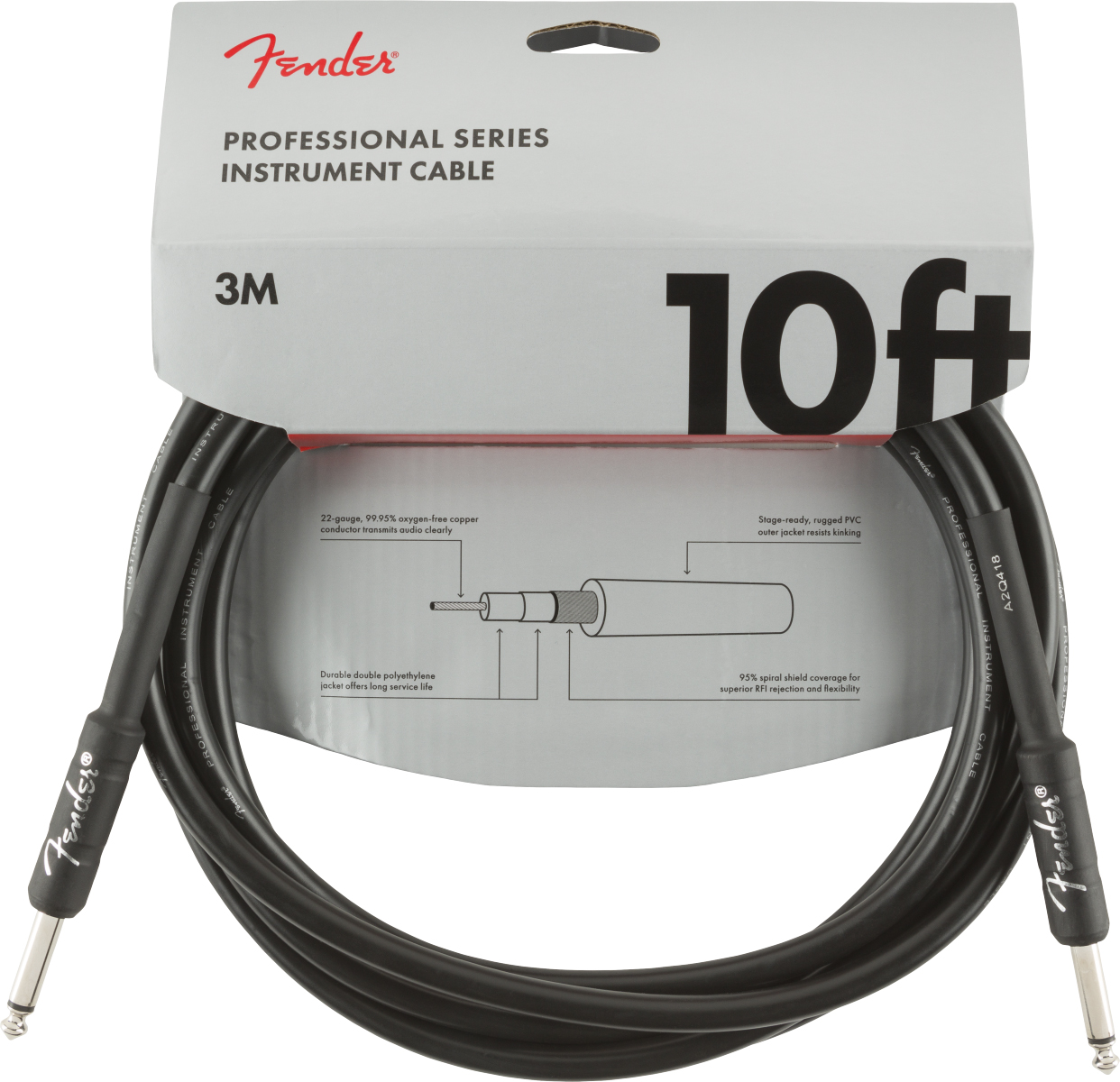 Fender Professional Düz/Düz Uçlu 3m Siyah Enstrüman Kablosu 1