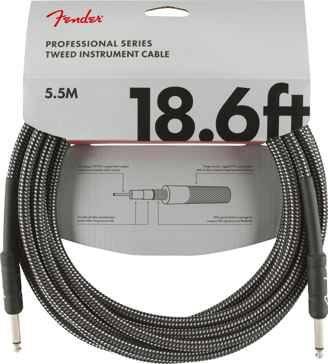 Fender Professional 5m Gri Tweed Enstrüman Kablosu 1